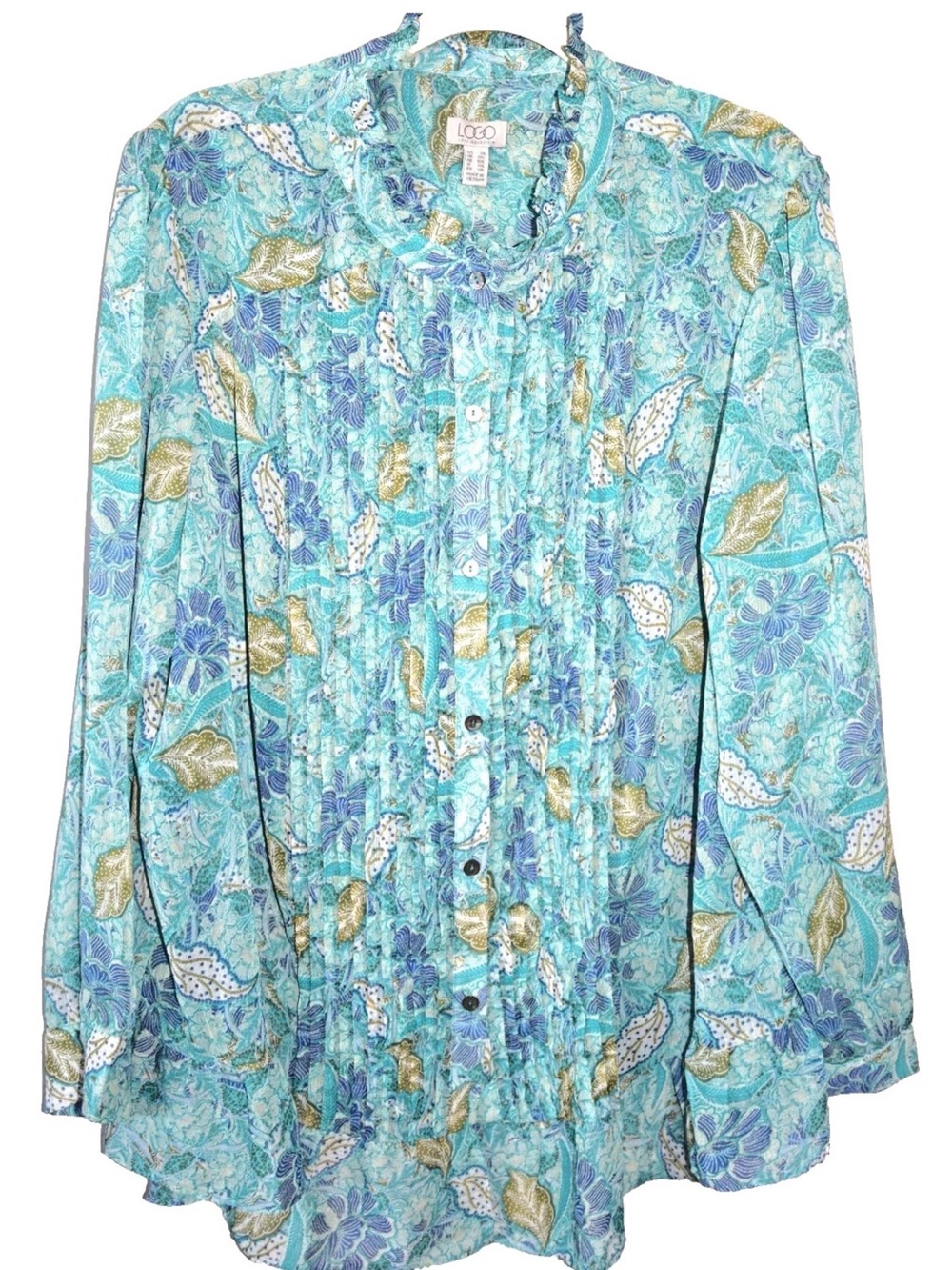 Lori Goldstein Floral Poly Chiffon Ruffle L/S  Blouse 2X